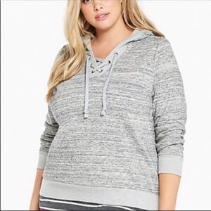 Torrid lace up marled gray hooded sweatshirt